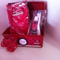 Kit higiene contendo: maletinha bau personalizada, toalhinha de mão, escova de dente, creme dental e