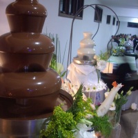 Cascata de Chocolate decoração com flores.