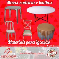 mesas, cadeiras, toalhas...