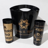 Kit Long Drink e Balde de Gelo 5 litros personalizados. Diversas opções de cores do copo, balde e de