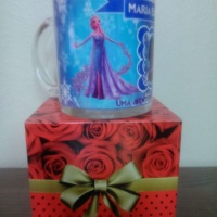 Caneca de vidro transparente - Tema Frozen