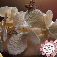 Bolo com orquídeas e borboletas em açúcar