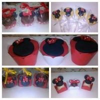 Maçãs, pirulitos, cupcakes, brownei e trufas personalizadas do tema Minei Vermelha