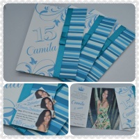 Convite de 15 anos -  Convite Personalizado no tema da sua festa com fita de cetim e strass.