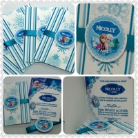 Convite Infantil - Convite Personalizado no tema da sua festa com fita de cetim e strass.